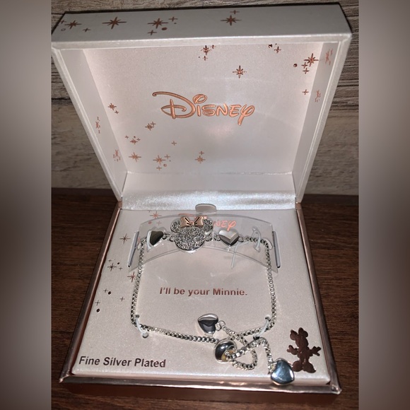SILVER PLATED MINNIE HEARTS LOVE ADJUSTABLE BRACELET - New - Picture 2 of 5